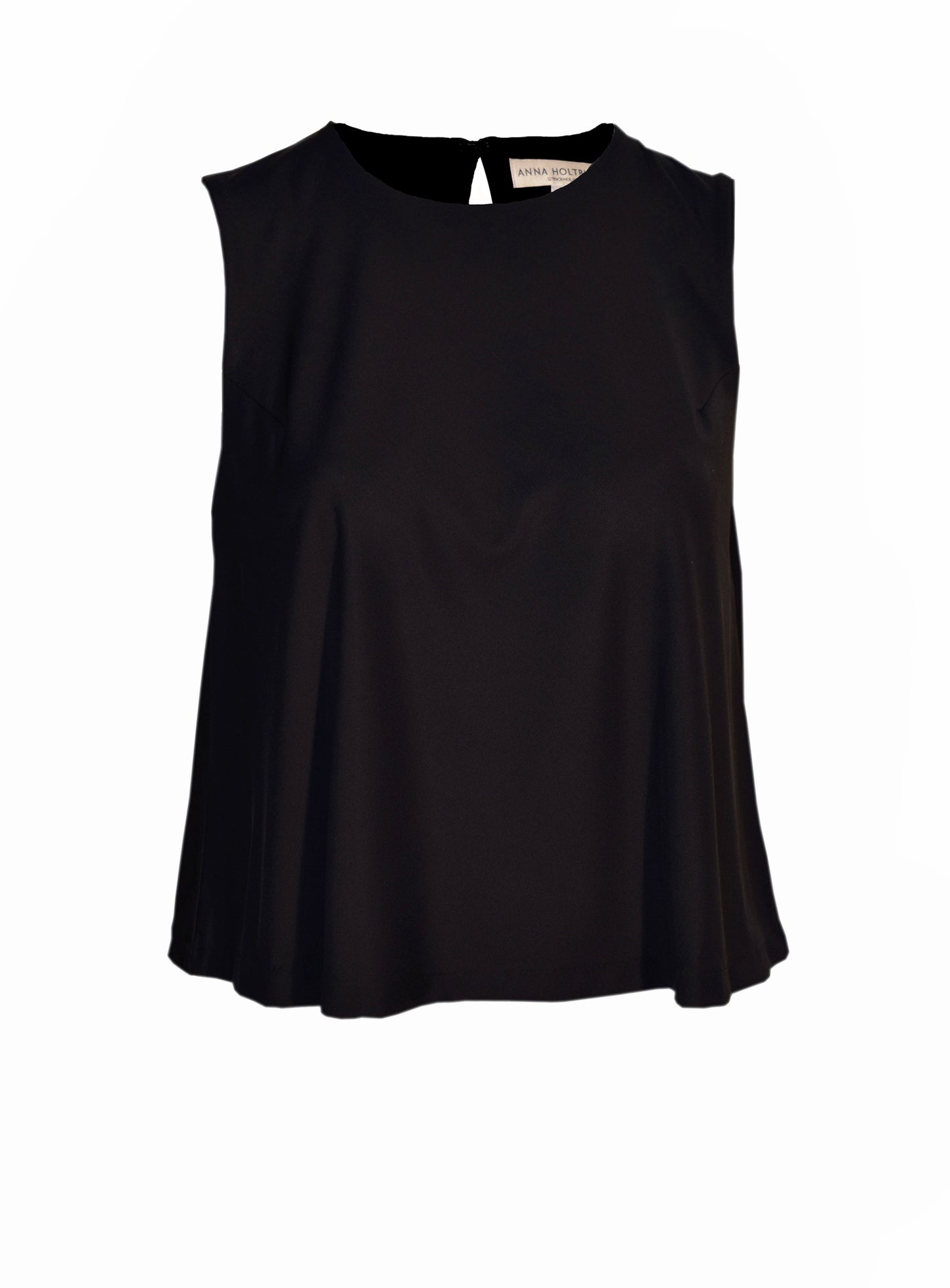 SHORT WIDE SLEEVE LESS TOP W SLIT CENTER BACK BLACK