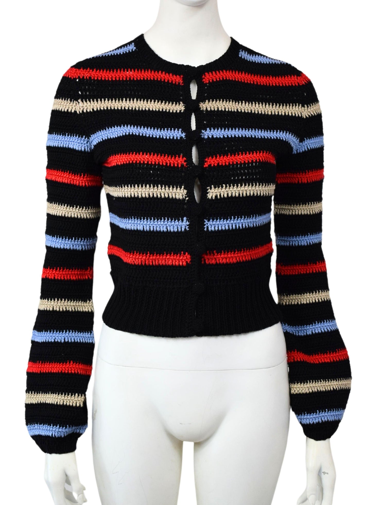 CROCHET BELLSLEEVED STRIPE CARDIGAN