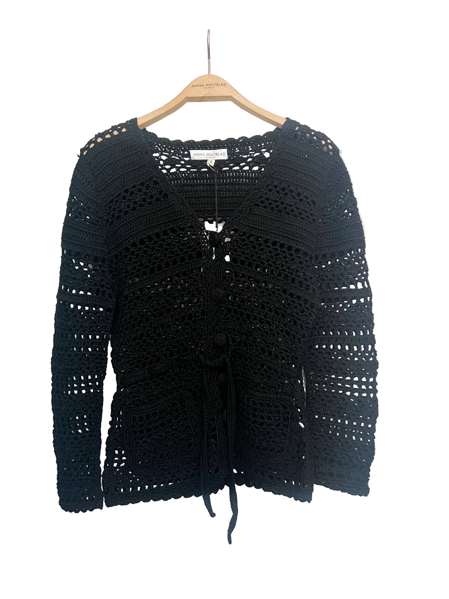 SHORT CROCHET CARDIGAN BLACK