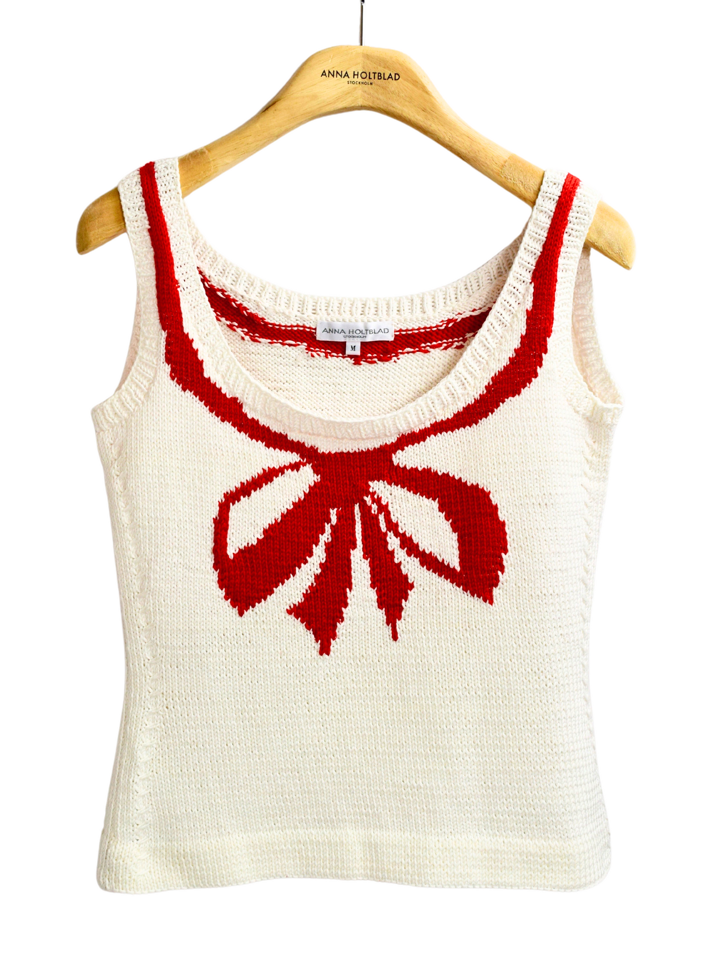 SLEEVELESS INTARSIA VEST TOP RED BOW