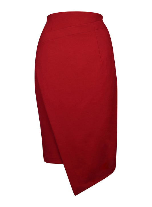 ASYMMETRIC PENCIL SKIRT Passion red