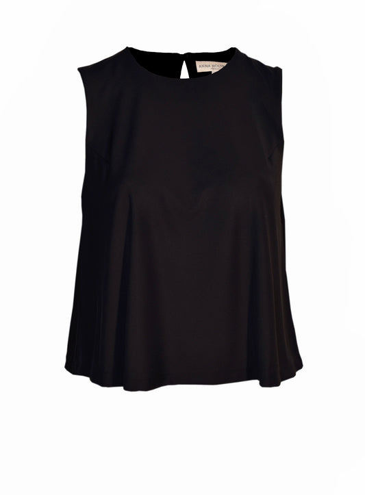 SHORT WIDE SLEEVE LESS TOP W SLIT CENTER BACK BLACK