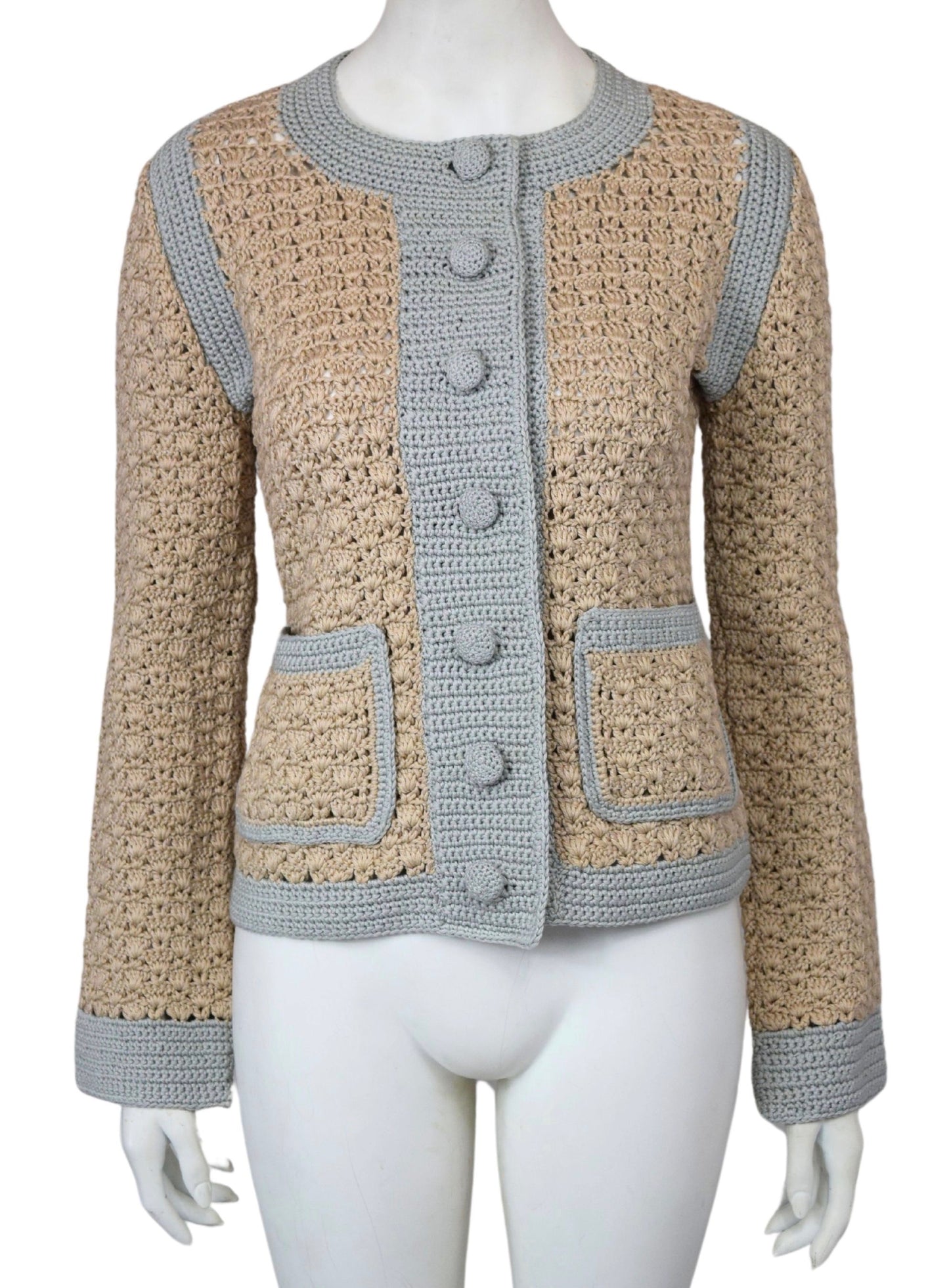 CROCHET 2-COLOURED HANDMADE FITTED JACKET