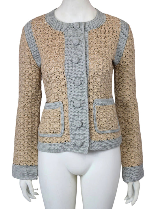 CROCHET 2-COLOURED HANDMADE FITTED JACKET