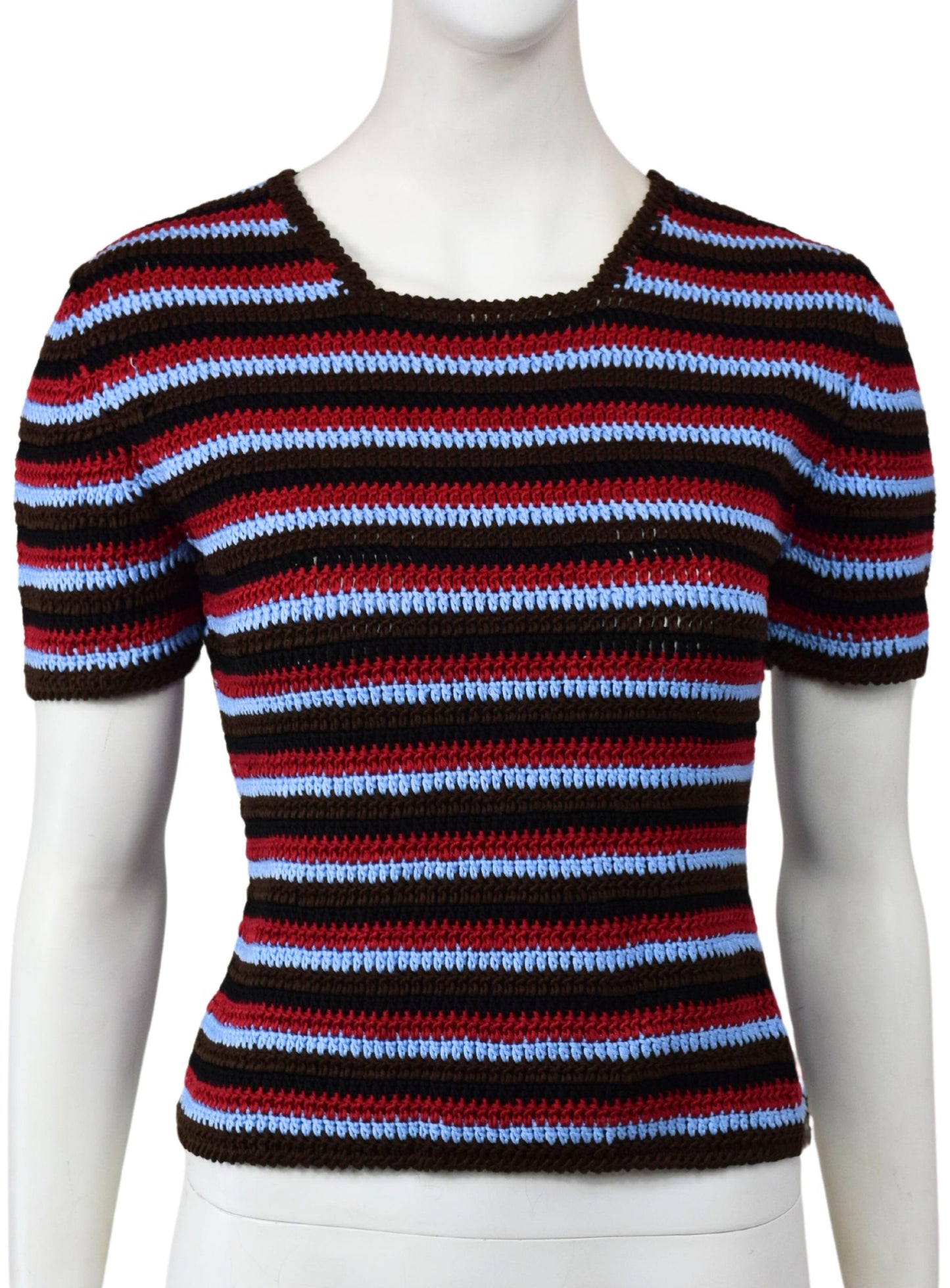 CROCHET STRIPE SHORT SLEEVED TOP