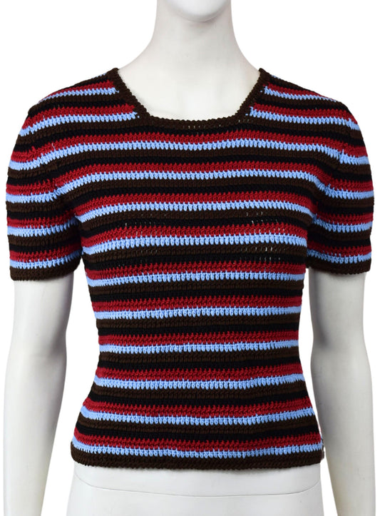 CROCHET STRIPE SHORT SLEEVED TOP
