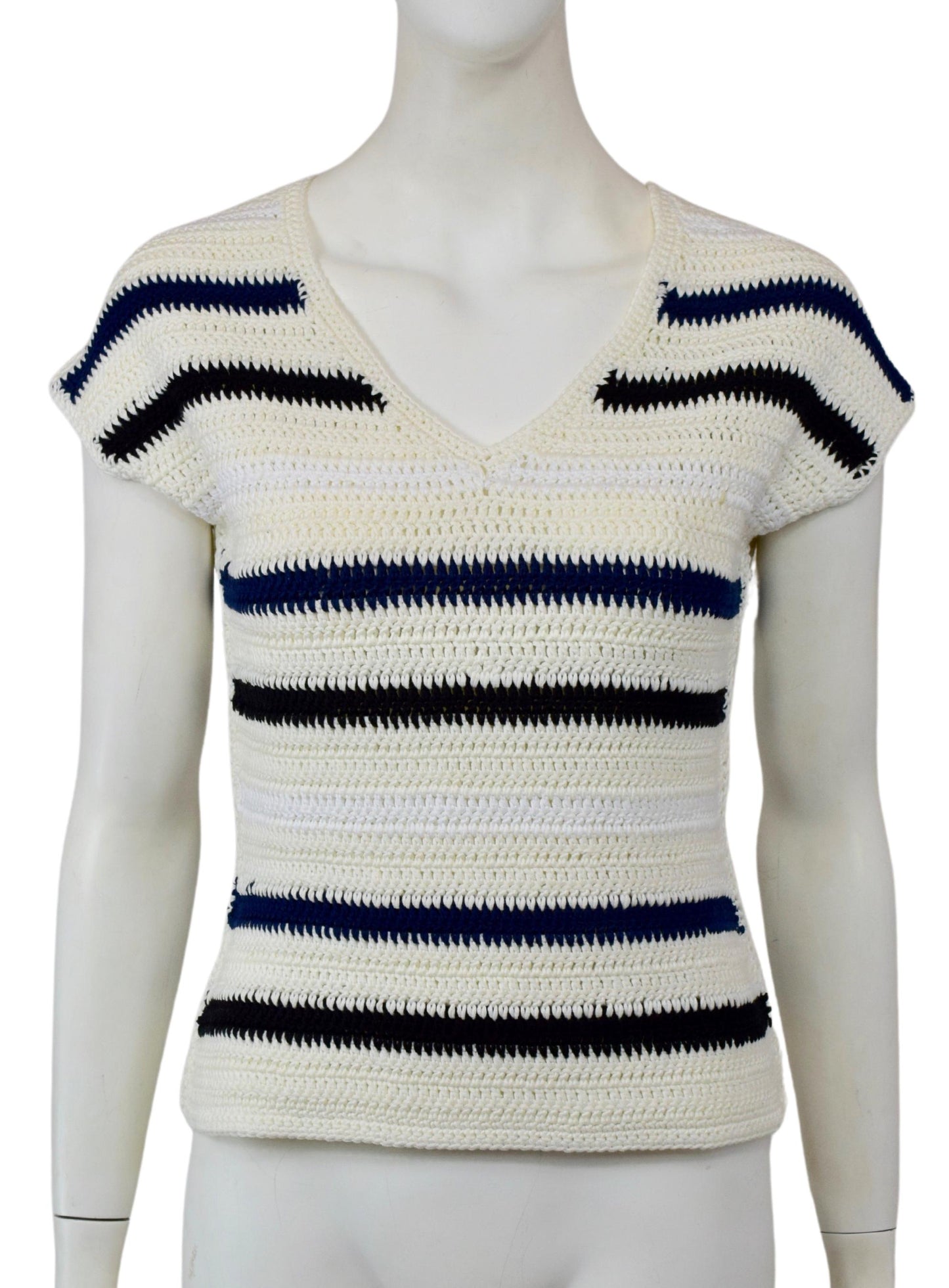 CROCHET STRIPE CAP SLEEVE TOP