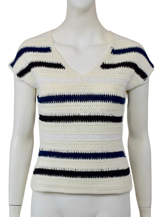 CROCHET STRIPE CAP SLEEVE TOP
