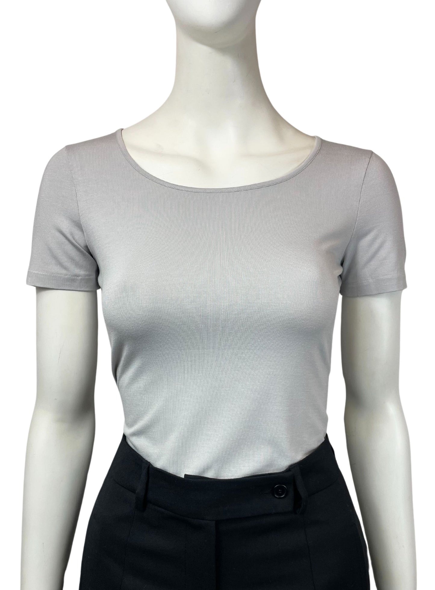 U-NECKED SHORT SLEEVED TOP PEARL GREY
