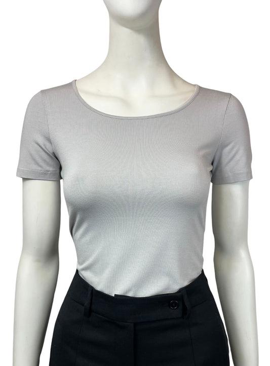U-NECKED SHORT SLEEVED TOP PEARL GREY