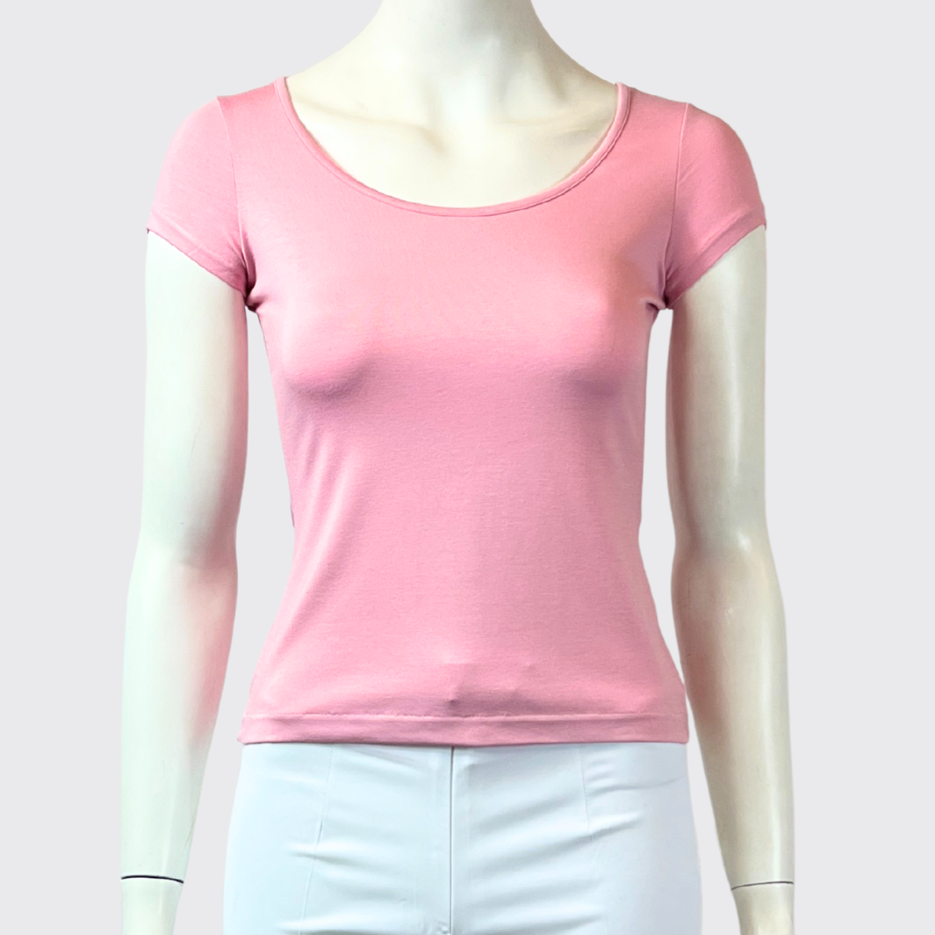 SCOOP NECKED CAP SLEEVED TOP PALE ROSE