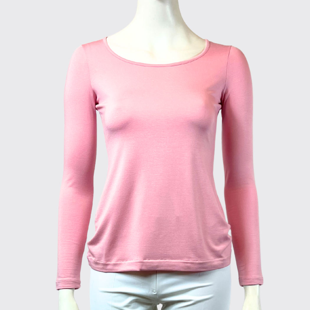 LONG SLEEVED U-NECKED TOP PALE ROSE